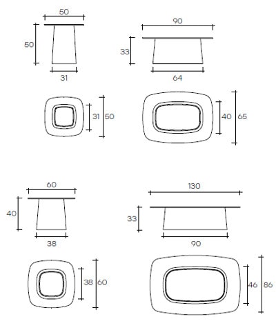 Fiam Macramè tavolino di servizio in vetro - dimensioni