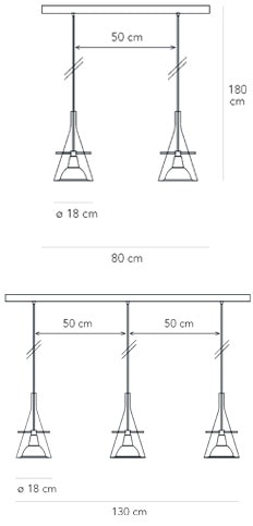 FontanaArte Flute lampada sospensione multipla - dimensioni