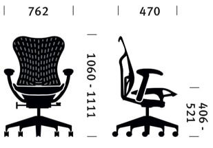 Herman Miller Mirra 2 sedia ufficio operativa ergonomica - dimensioni