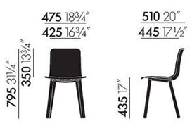 Vitra HAL Wood sedia Jasper Morrison - dimensioni