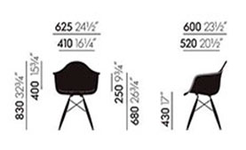 Vitra DAW poltroncina Eames Plastic Armchair - dimensioni