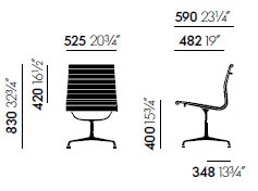 Vitra Aluminium Chairs EA 105 sedia riunione ospiti - dimensioni 