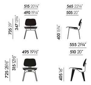 Vitra Plywood Group DCM e DCW sedie - dimensioni