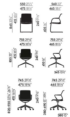 Vitra Unix Chair sedia ufficio Citterio - dimensioni