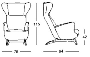 Zanotta Ardea CM poltrona imbottita Carlo Mollino design - dimensioni