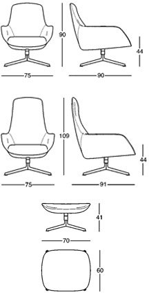 Zanotta Kent poltrona di design girevole - dimensioni