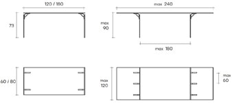 Fiam Bright scrivania in vetro di design - dimensioni