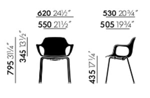 Vitra Hal Armchair Tube Stackable sedia Jasper Morrison - dimensioni