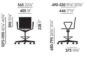 Vitra .04 Sedia e .04 Counter sgabello Van Severen - dimensioni