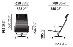 Vitra Aluminium Chair EA 124 lounge eames - dimensioni