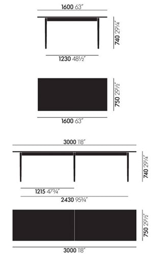 Vitra Belleville tavolo collezione Belleville tables tavoli rettangolari - dimensioni