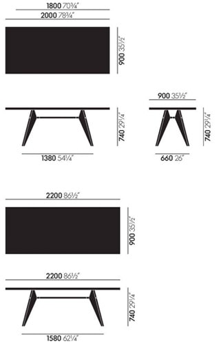 Vitra EM Table tavolo - dimensioni