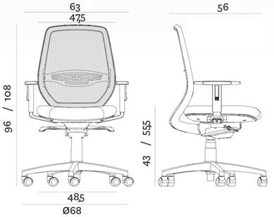 Della Chiara Smart sedia operativa ufficio di design - dimensioni
