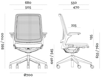Della Chiara Selfie sedia operativa di design per ufficio e home office - dimensioni