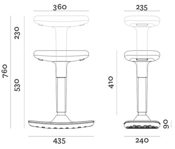 Della Chiara Rock sgabello ufficio oscillante di design - dimensioni