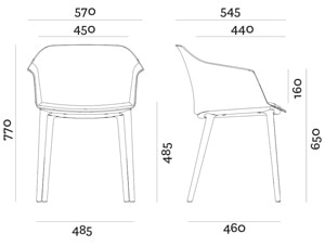 Della Chiara Aurora sedia 4 gambe per ospiti, sala riunione, ufficio e home office - dimensioni