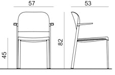 Della Chiara MakeUp sedia con braccioli impilabile per ambienti collettivi e aree didattiche - dimensioni