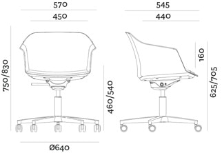 Della Chiara Aurora sedia ufficio 5 razze per ospiti e sala riunioni di design - dimensioni
