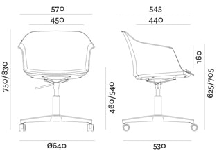 Della Chiara Aurora sedia ufficio 4 razze per ospiti e sala riunioni di design - dimensioni